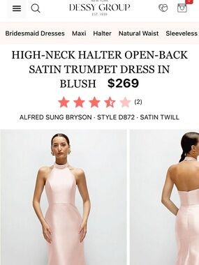 ALFRED SUNG Blush High-Neck Halter Satin Trumpet Dress
